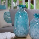 Jarrón de Vidrio Turquesa y Blanco 17 x 17 x 35 cm
