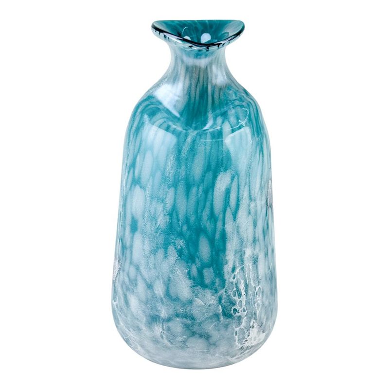 Jarrón de Vidrio Turquesa y Blanco 17 x 17 x 35 cm