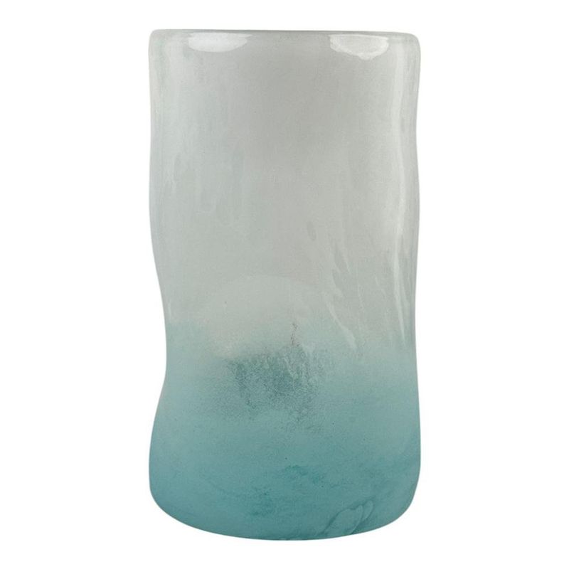 Florero de Vidrio Verde y Blanco 14.5 x 14.5 x 25 cm