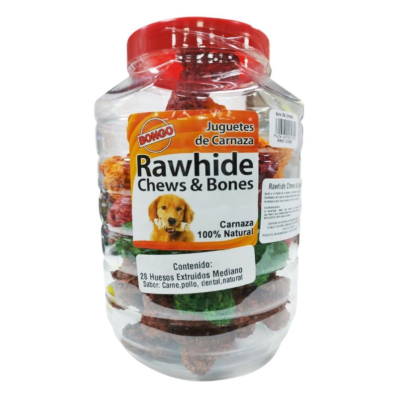 Juguete de Carnaza de Hueso Extruido Mediano en Bote de 28 Uds