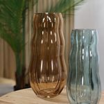 Florero de Vidrio Café Decorativo 14.5 x 14.5 x 31 cm