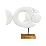 Peces Decorativos Blanco y Madera con Base 41 cm