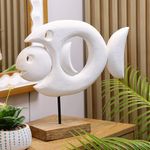 Peces Decorativos Blanco y Madera con Base 41 cm
