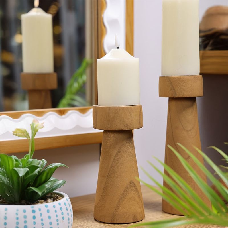 Portavelas de Madera Natural 9 x 9 x 20 cm