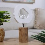 Aves Decorativas Blanco y Madera con Base 34 cm