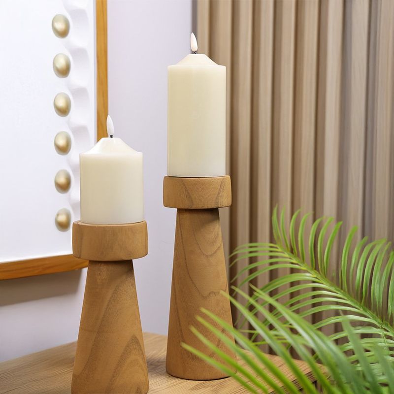 Portavelas de Madera Natural 9 x 9 x 25 cm