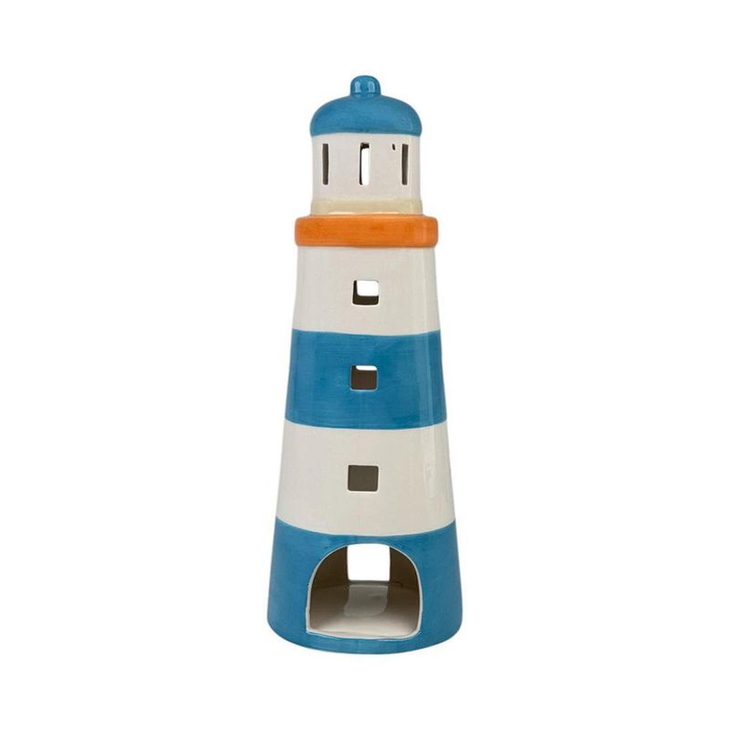 Faro Decorativo Azul y Blanco 12 x 12 x 32 cm