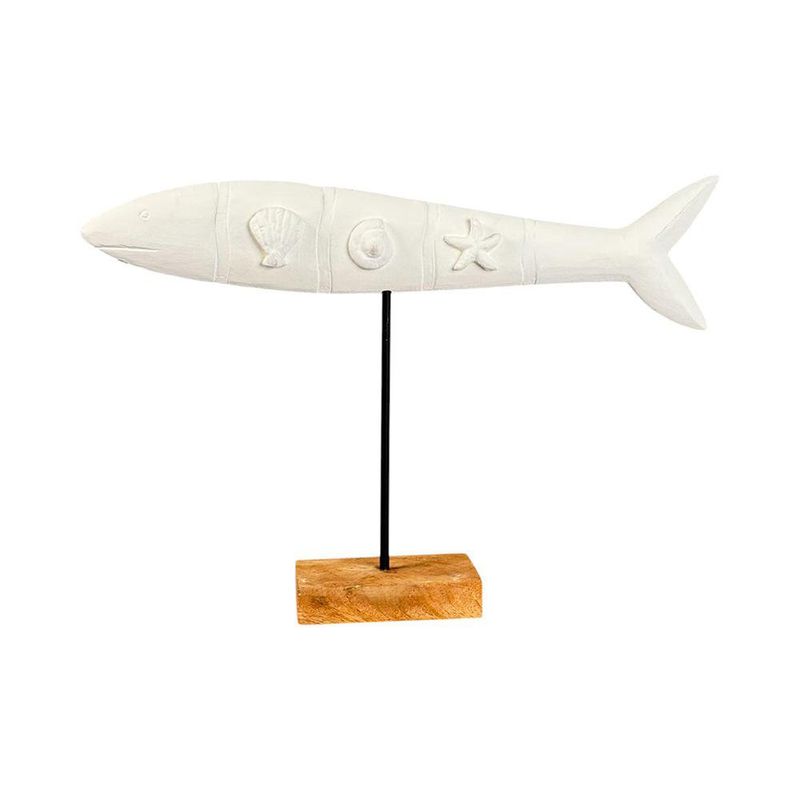Pez Decorativo Blanco y Madera con Base 54.5 cm