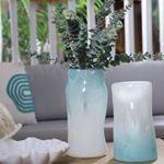 Florero de Vidrio Verde y Blanco 14.5 x 14.5 x 30 cm