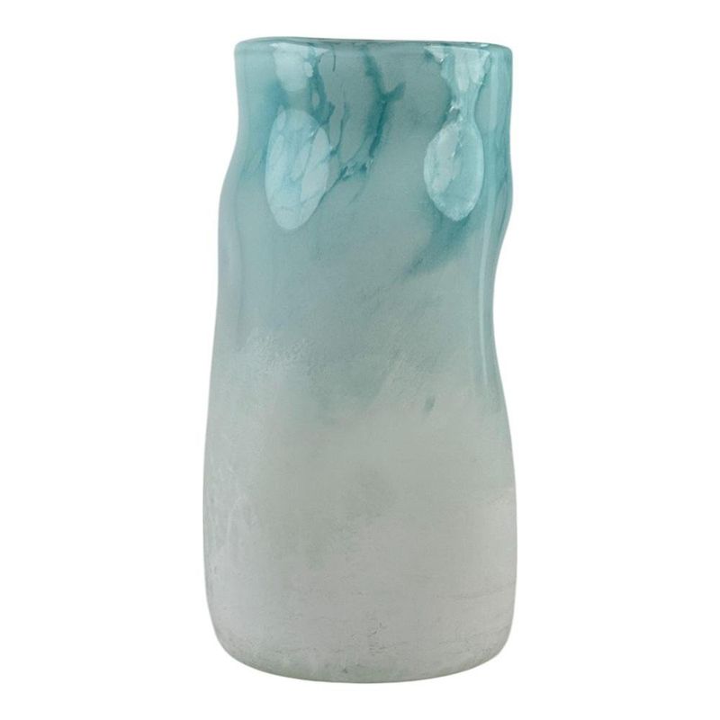 Florero de Vidrio Verde y Blanco 14.5 x 14.5 x 30 cm