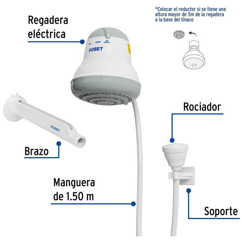 Calentador Eléctrico Foset de 4 Temperaturas de 5-3/8 Plg 127 V Color Gris