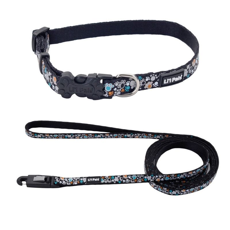 Collar Li’l Pals Reflectivo Negro con Huellas de 5/16 Plg