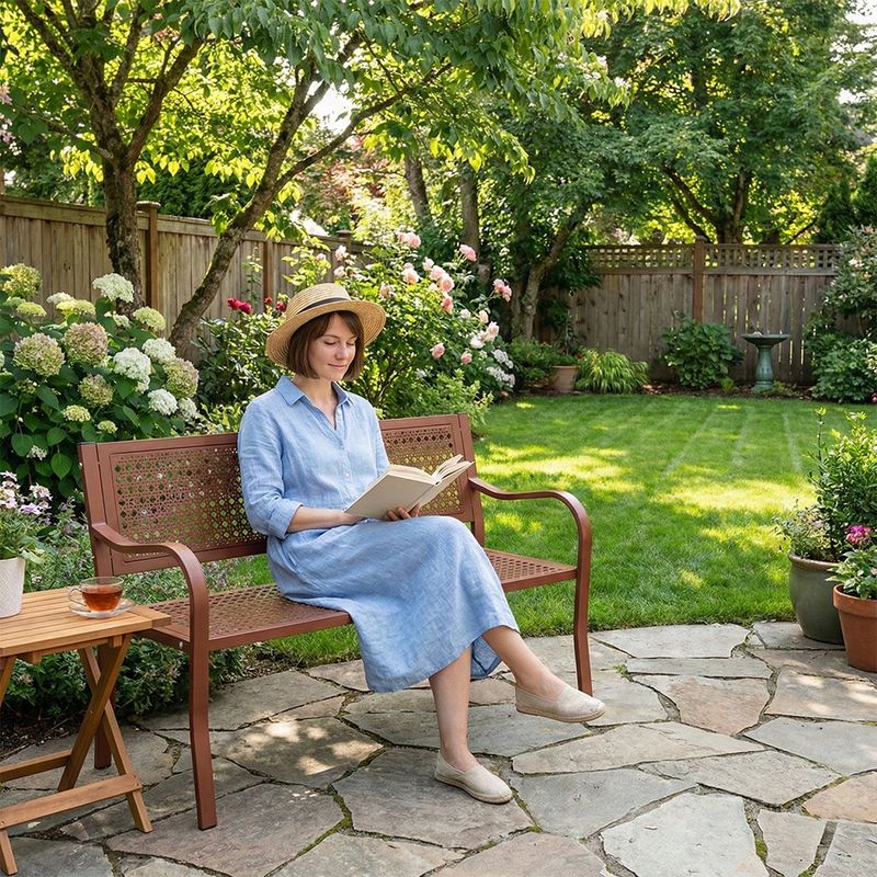 Banca Alma de Metal para Exterior con Diseño Perforado Color Rojo