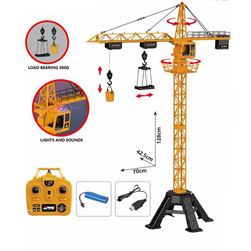 Grúa RC con Luces y Sonido Color Amarillo de 128 Cm