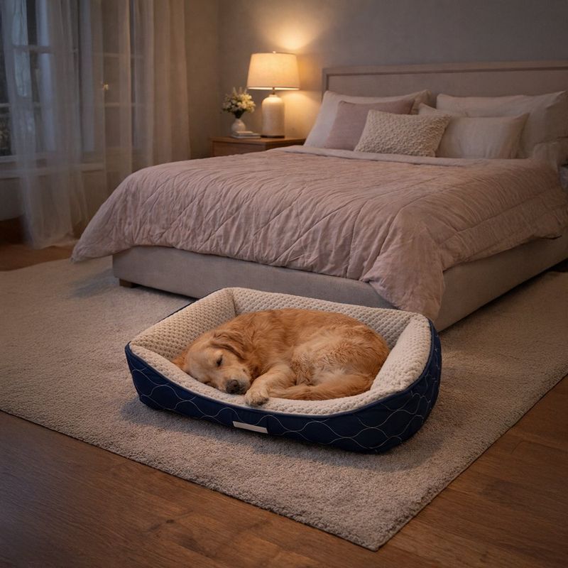 Cama para Perro Acolchada con Textura Azul y Beige