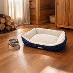 Cama para Perro Acolchada con Textura Azul y Beige