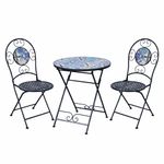 Set de Mesa Redonda Cerámica con 2 Sillas de Acero Color Azul