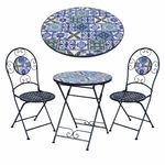 Set de Mesa Redonda Cerámica con 2 Sillas de Acero Color Azul