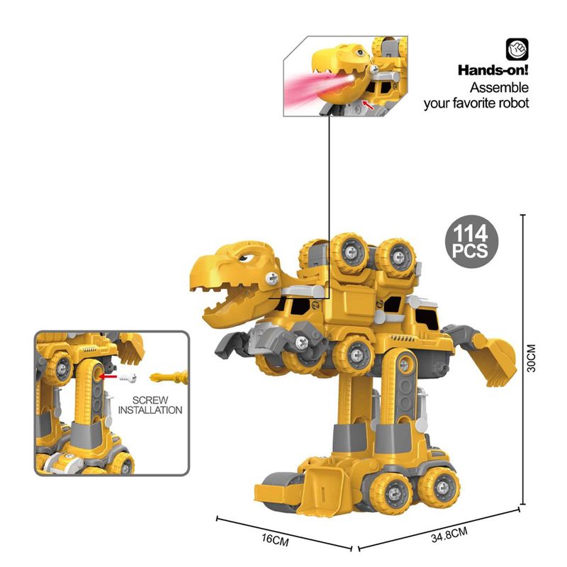 Vehículo Transformable 5 en 1 con 114 Pzas Color Amarillo