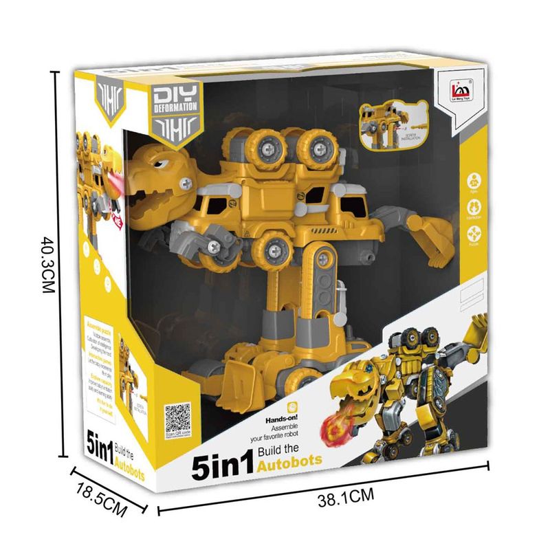 Vehículo Transformable 5 en 1 con 114 Pzas Color Amarillo