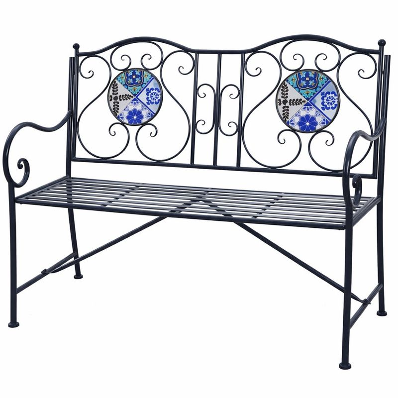Banca para Exterior de Acero con Respaldo Decorativo Cerámico