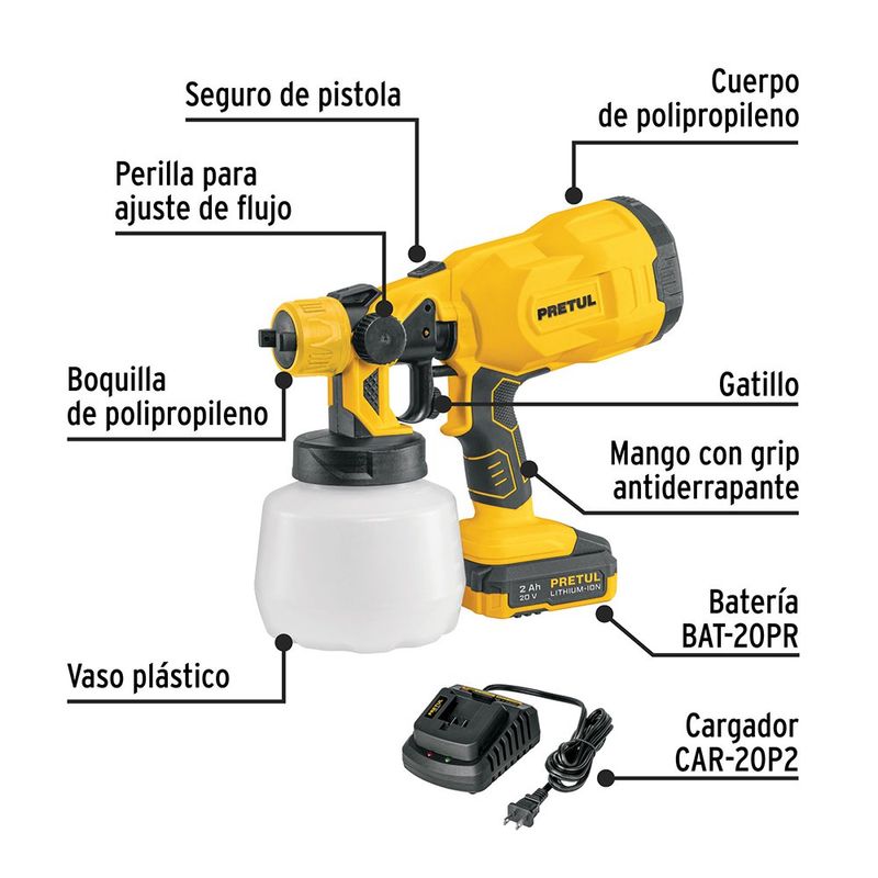 Pistola Inalámbrica para Pintar 20 V HVLP 2 Ah