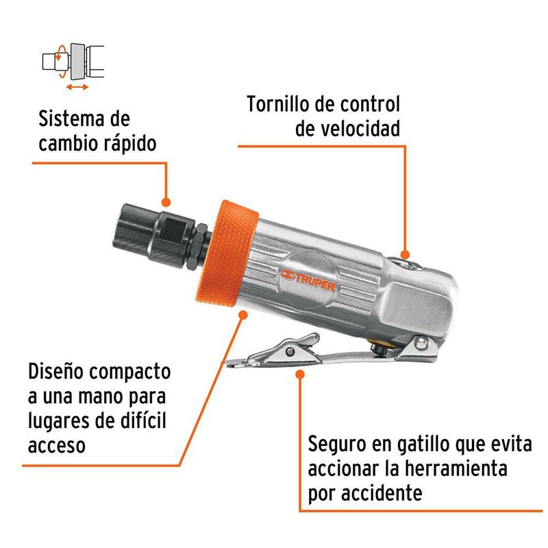 Esmeriladora Mini Angular Neumática Kit con Estuche Plástico de 1/4 Plg
