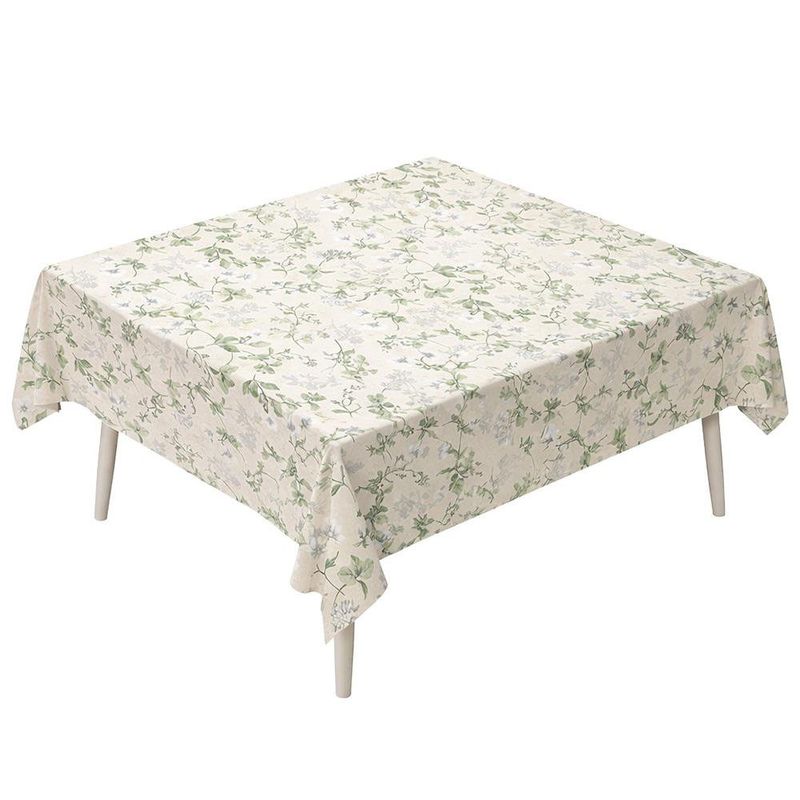 Mantel Cuadrado Estampado Flores Beige y Verde 120 x 120 cm
