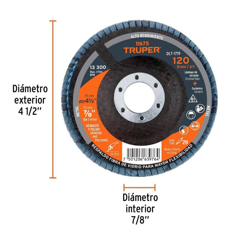 Disco Laminado para Pulido Grano 120 de 4-1/2 X 7/8 Plg