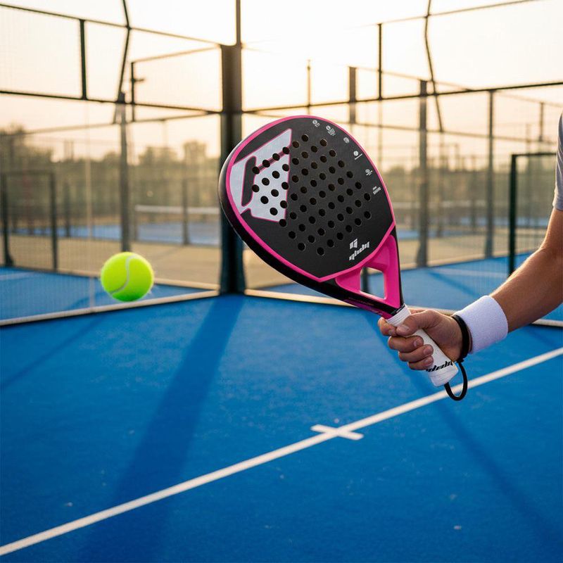 Pala de Pádel Fibra de Carbono Color Negro con Fucsia