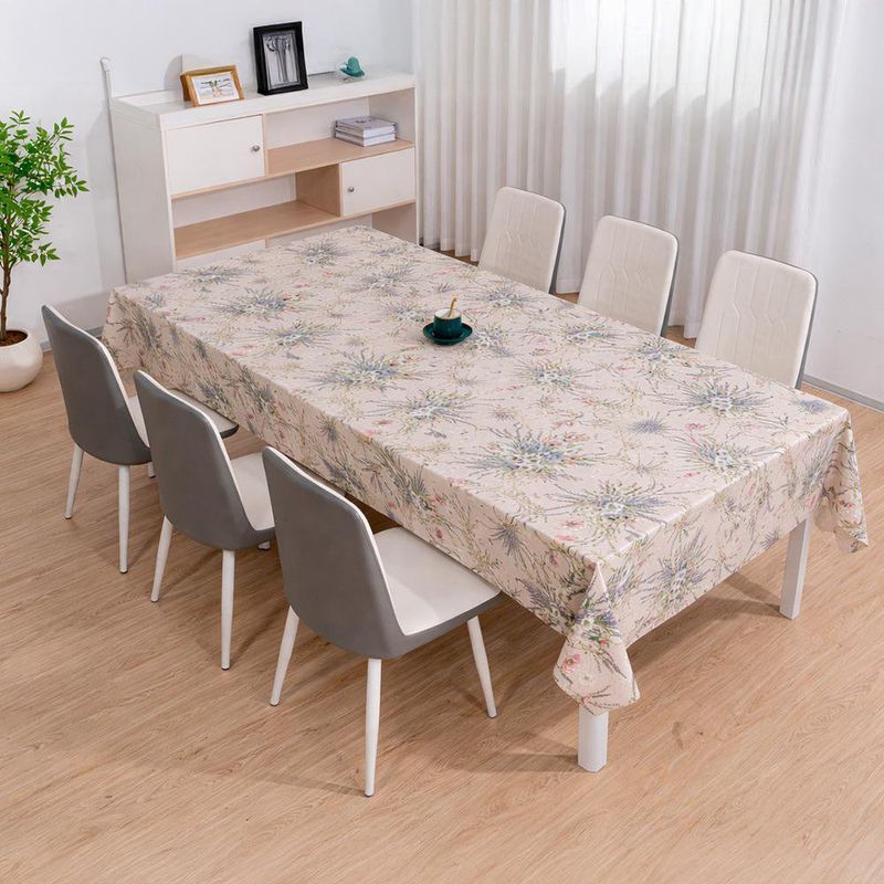 Mantel Rectangular Estampado Flores Beige 140 x 240 cm