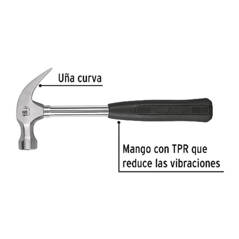Martillo de Uña Curva con Mango Tubular de Fibra 16 Oz