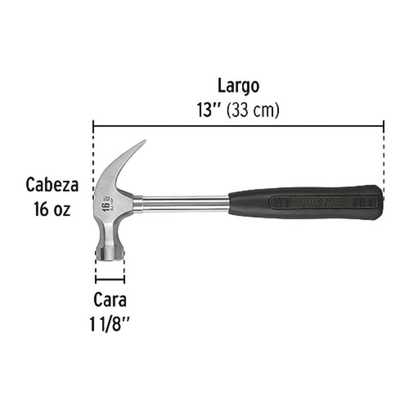 Martillo de Uña Curva con Mango Tubular de Fibra 16 Oz