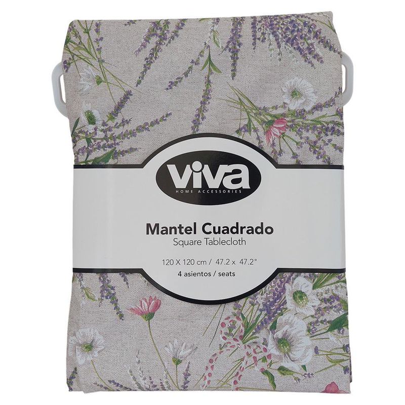 Mantel Cuadrado Estampado Flores Beige 120 x 120 cm