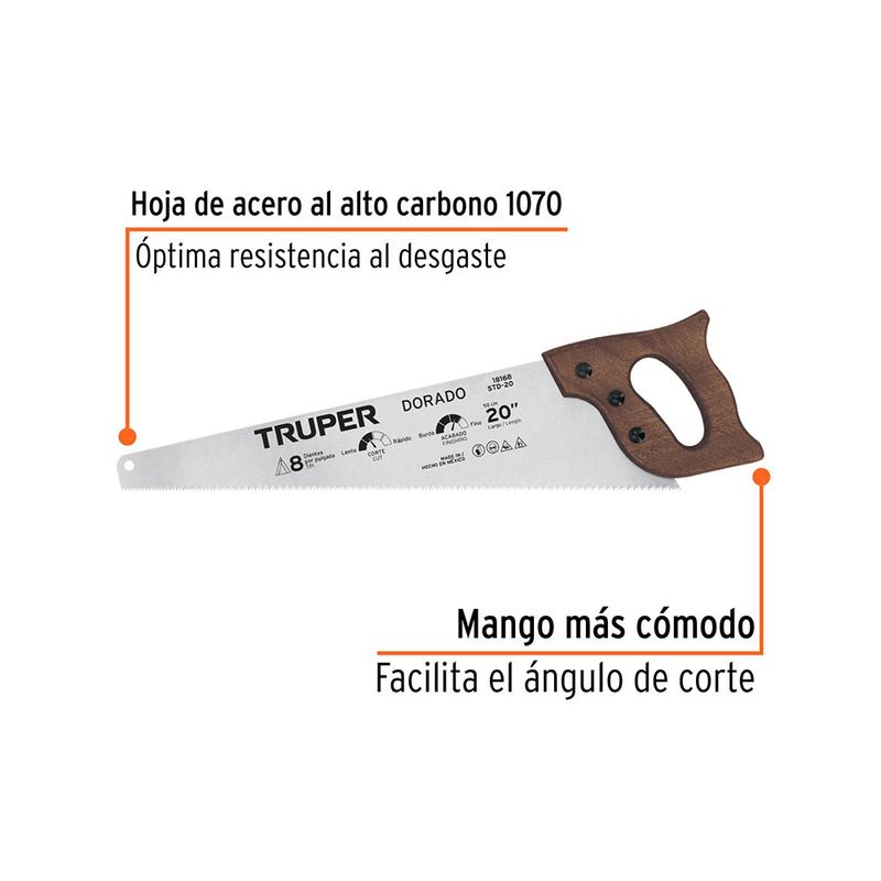 Serrucho Dorado Profesional 8 Dientes por Pulgada de 20 Plg