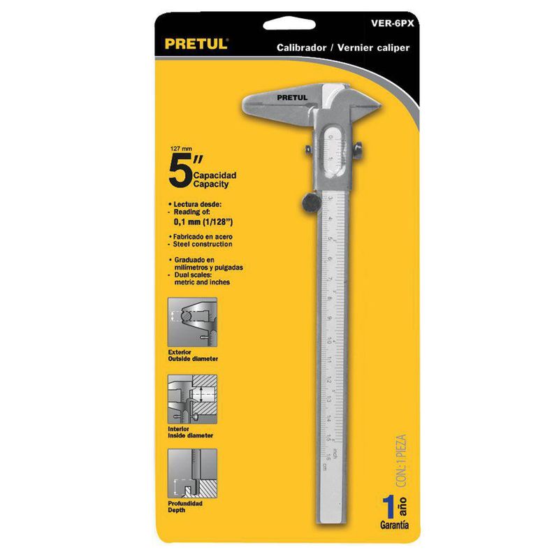 Calibrador Vernier Escolar con Regla Métrica de 5 Plg