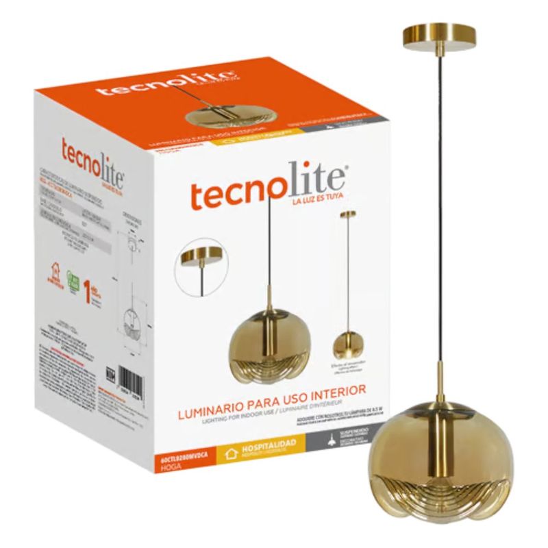 Lámpara Colgante Tipo Globo Cristal Color Ámbar 60W