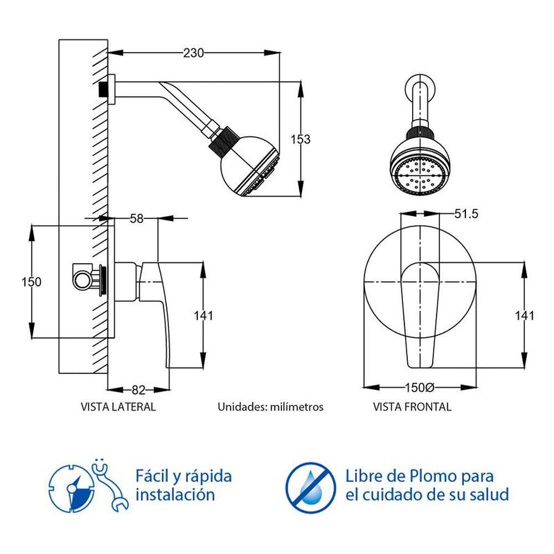 Grifo para Ducha Monomando con Salida de Tina Cromo