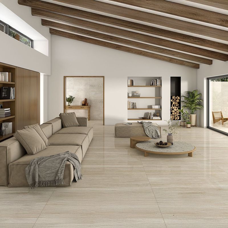 Piso Porcelánico Travertino Beige Pulido Rectificado de 60 x 60 cm en Caja de 1.44 m²