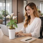 Planta Artificial de Cartuchos Blancos con Maceta Decorativa