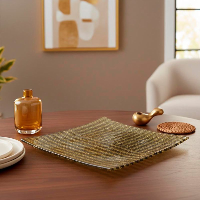 Plato Base Decorativo Cuadrado 30 x 30 cm Dorado Texturizado