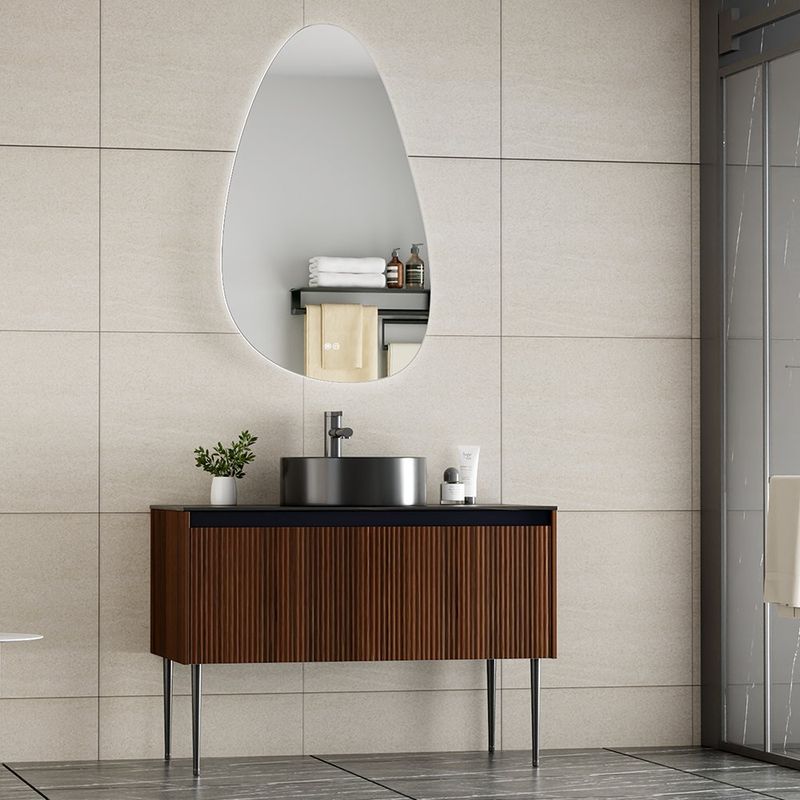 Vanity de Piso de MDF Color Café con Lavamanos y Espejo