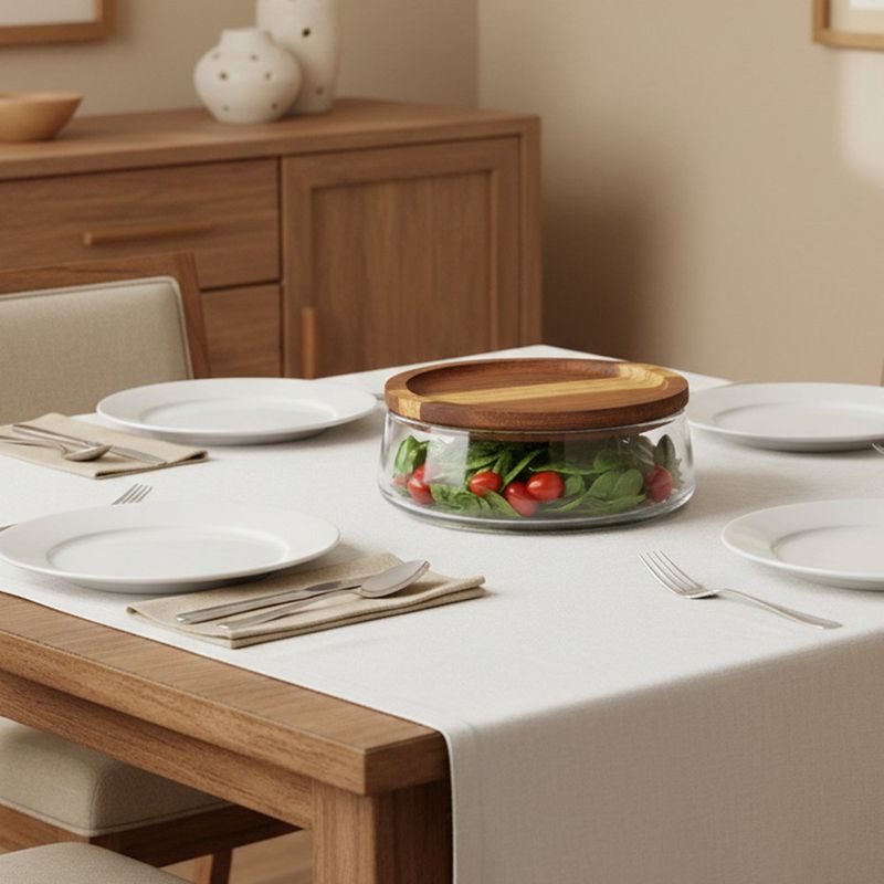 Ensaladera de Vidrio con Tapa de Madera