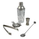 Set de Bar con Coctelera Plateada Profesional 5 Piezas