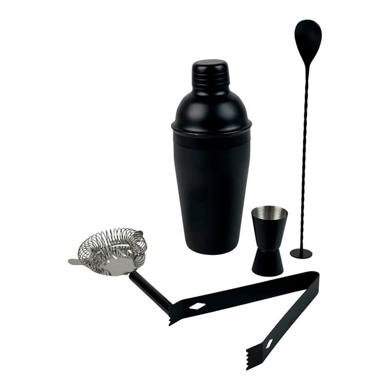 Set de Bar con Coctelera Negra Profesional 5 Piezas