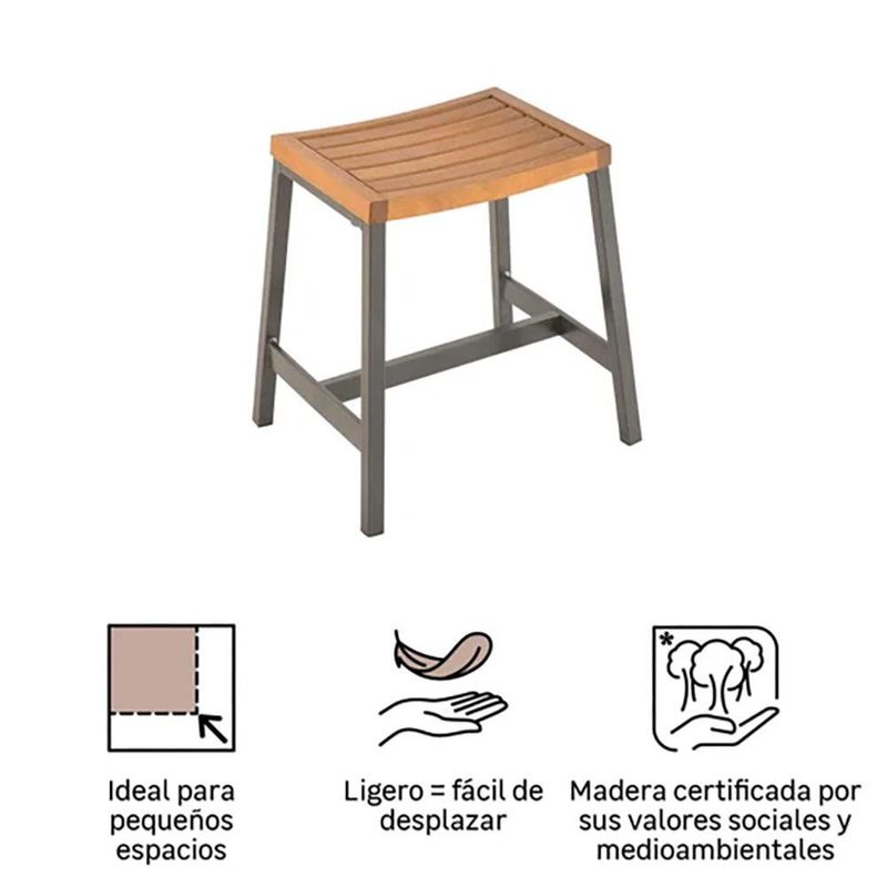 Set de 2 Bancos de Jardín Oris de Aluminio y Madera Color Gris con Café