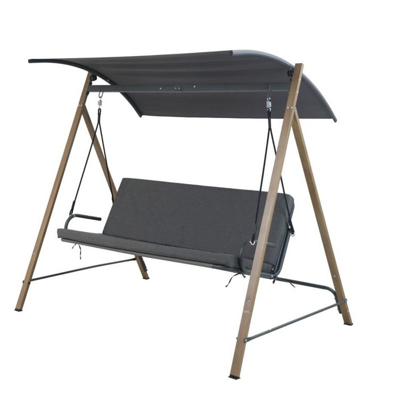 Sillón Columpio para Exterior con Techo Color Gris 136 x 195 x 173 Cm