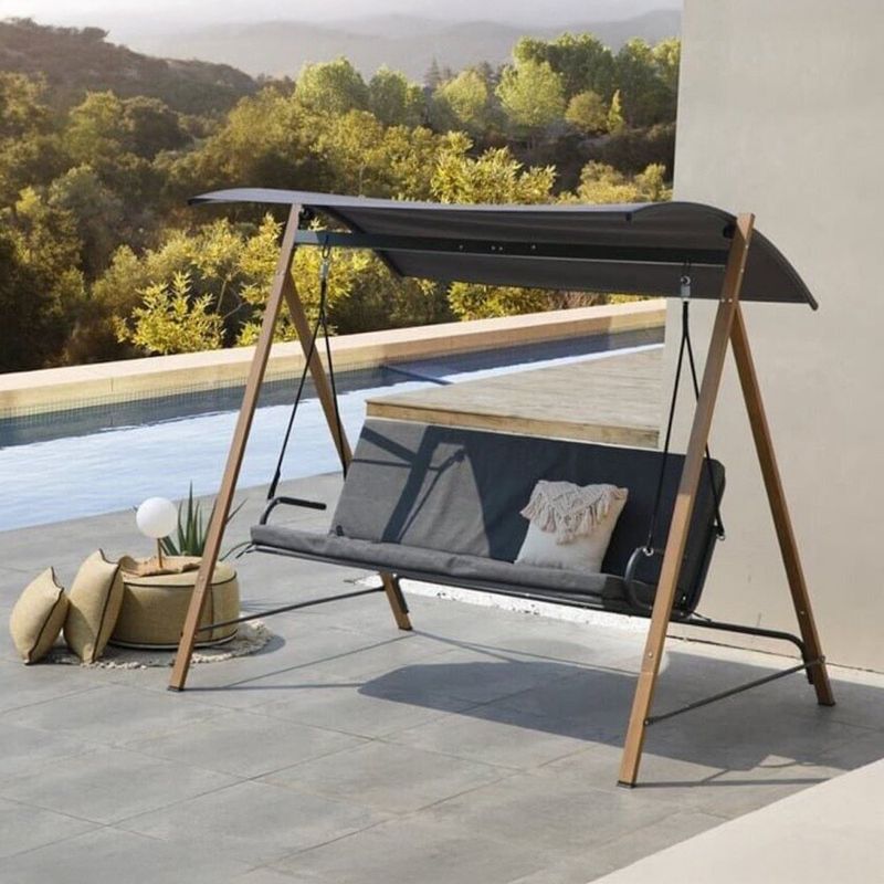 Sillón Columpio para Exterior con Techo Color Gris 136 x 195 x 173 Cm