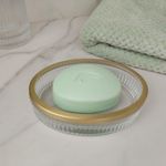 Jabonera Decorativa para Baño Transparente con Borde Dorado