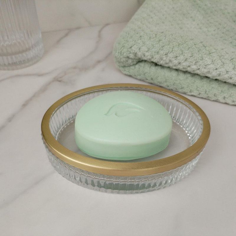Jabonera Decorativa para Baño Transparente con Borde Dorado
